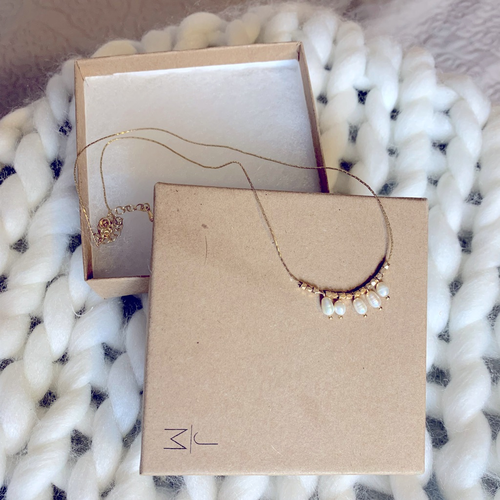Jm Gold Necklace With Baby Pearl Beads.